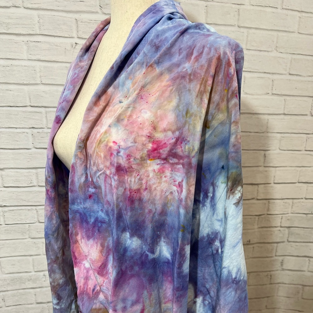 Impressionist style ice dyed scarf wrap with fringe. Handmade and OOAK!
